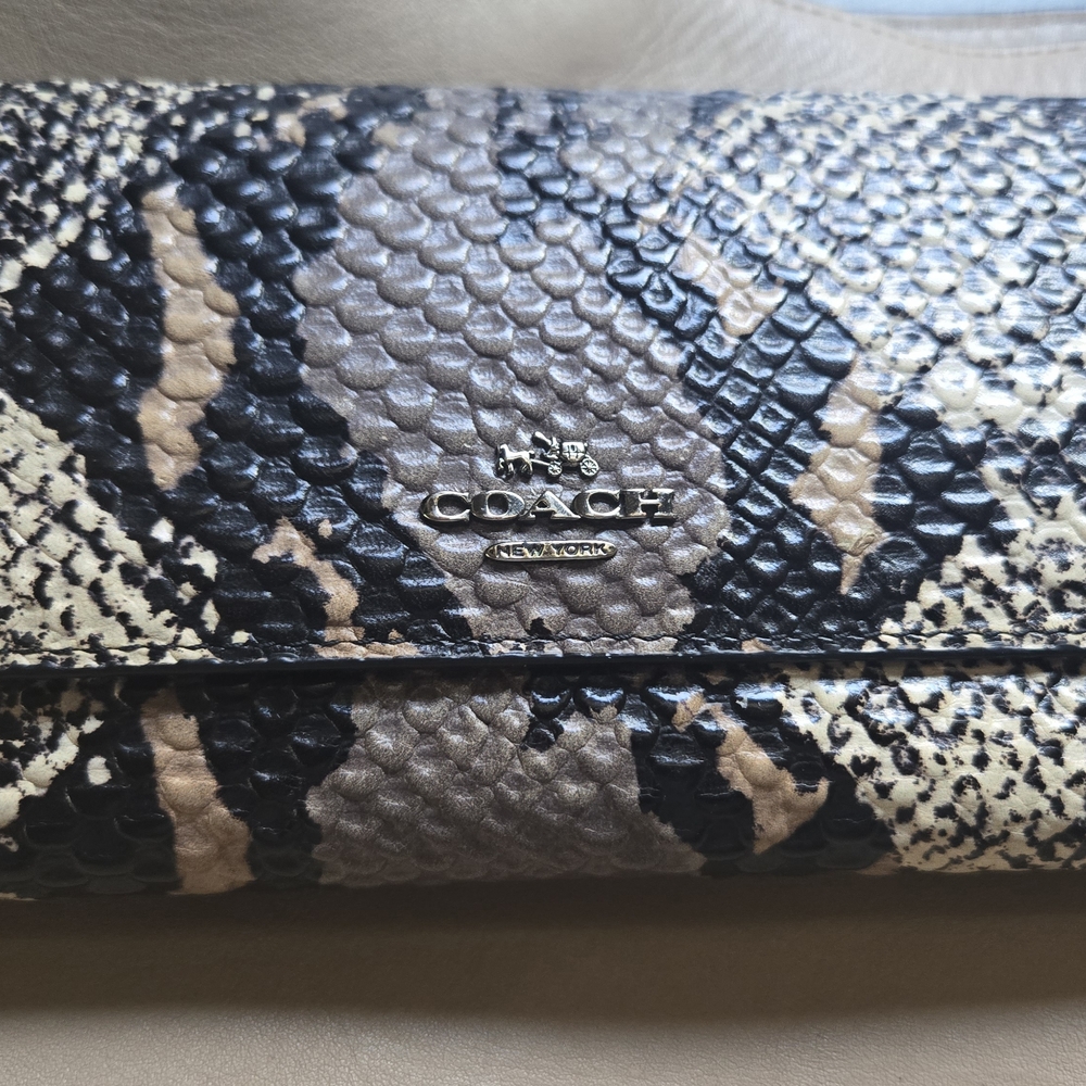 Coach Python Pattern Clutch - Black and Cream